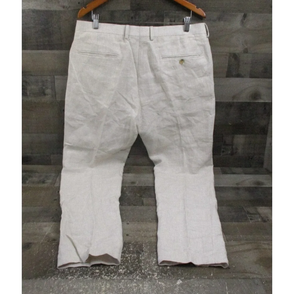 J Crew Thompson Pants Mens 36x32 Beige Tapered 100% Linen Dress Slacks Formal
